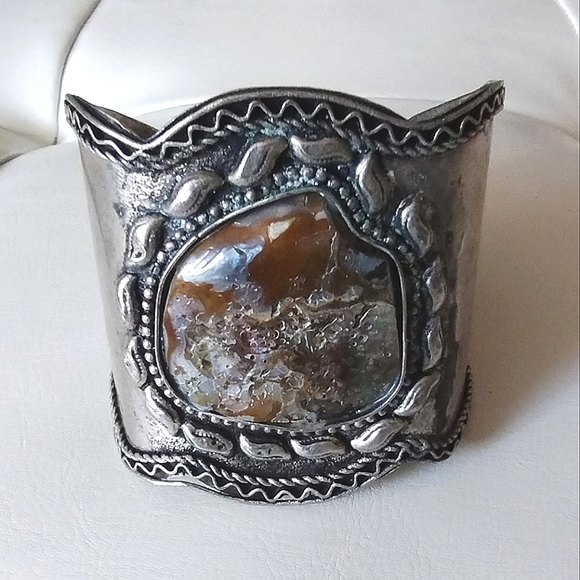 Abstract Abalone Shell Stone Cuff Bracelet - Picture 8 of 11